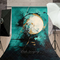 Aperturee - Aperturee Teal Black and Gold Abstract Textured Sweep Backdrop with Artistic Brushstrokes Modern Art Photography Background