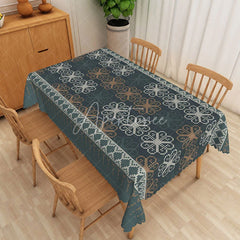Aperturee - Aperturee Teal Geometric Rectangle Tablecloth Cross Stitch Style Pattern Table Cover Rustic Winter Dining Decor
