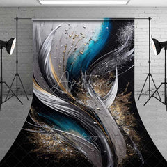 Aperturee - Aperturee Teal Silver and Gold Abstract Fluid Art Backdrop Luxury Swirling Strokes Photography Background