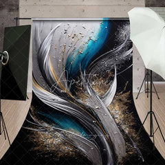 Aperturee - Aperturee Teal Silver and Gold Abstract Fluid Art Backdrop Luxury Swirling Strokes Photography Background