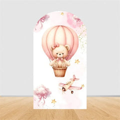 Aperturee - Aperturee Teddy Bear Hot Air Balloon Arch Backdrop Girl Baby Shower Decor Pink Airplane Adventure Theme Party