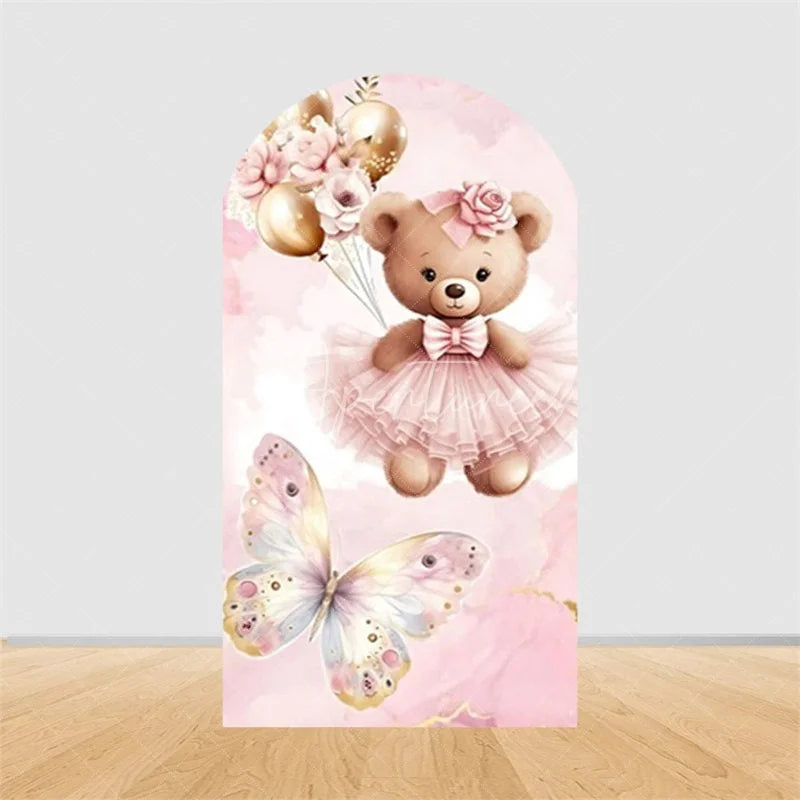 Aperturee - Aperturee Teddy Bear Hot Air Balloon Arch Backdrop Girl Baby Shower Decor Pink Airplane Adventure Theme Party