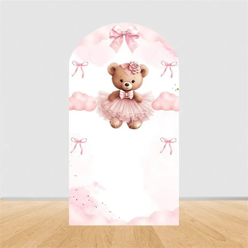 Aperturee - Aperturee Teddy Bear Hot Air Balloon Arch Backdrop Girl Baby Shower Decor Pink Airplane Adventure Theme Party