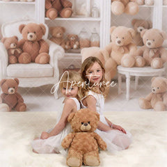 Aperturee - Aperturee Teddy Bear Room Photography Backdrop Nursery Bookshelf Full of Bears We Can Bearly Wait Baby Shower Cake Smash