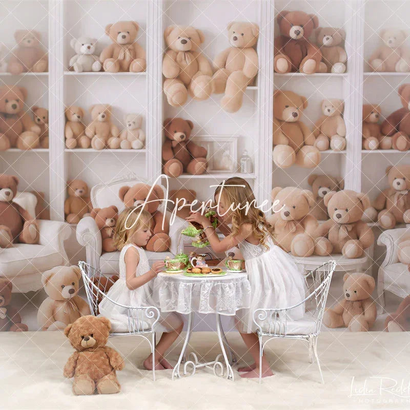 Aperturee - Aperturee Teddy Bear Room Photography Backdrop Nursery Bookshelf Full of Bears We Can Bearly Wait Baby Shower Cake Smash