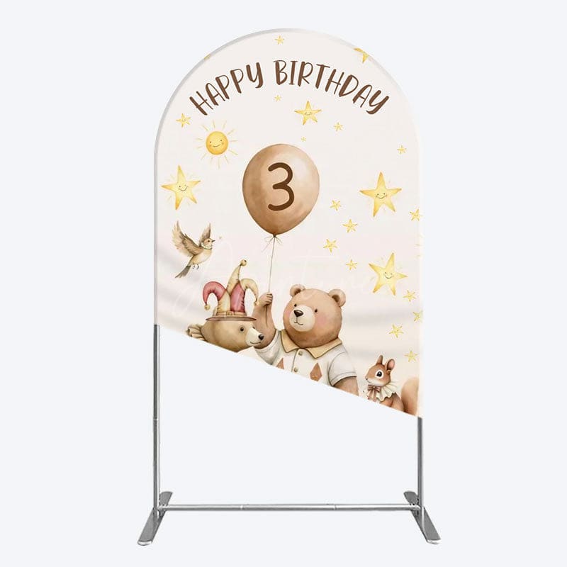 Aperturee - Aperturee Teddy Circus Happy Birthday Cartoon Arch Backdrop