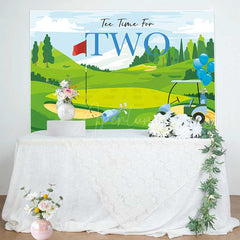Aperturee Aperturee Tee Time for Two Boys Birthday Backdrop Blue and Green Golf Course Scenery Summer Sports Themed Party Photo Prop