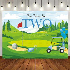 Aperturee Aperturee Tee Time for Two Boys Birthday Backdrop Blue and Green Golf Course Scenery Summer Sports Themed Party Photo Prop