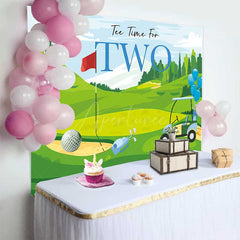 Aperturee Aperturee Tee Time for Two Boys Birthday Backdrop Blue and Green Golf Course Scenery Summer Sports Themed Party Photo Prop