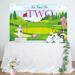 Aperturee Aperturee Tee Time for Two Girls Birthday Backdrop Pink and Green Golf Course Scenery Summer Sports Themed Party Photo Prop