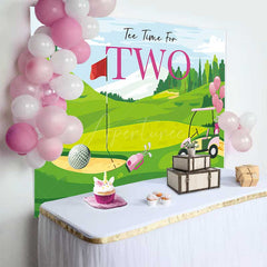 Aperturee Aperturee Tee Time for Two Girls Birthday Backdrop Pink and Green Golf Course Scenery Summer Sports Themed Party Photo Prop