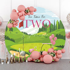 Aperturee - Aperturee Tee Time for TWO Golf 2nd Birthday Round Backdrop Pink Golf Cart and Green Course Girl Birthday Party Decor