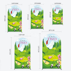 Aperturee - Aperturee Tee Time For Two Golf Birthday Arch Backdrop Pink Golf Cart and Mountain Landscape Girls 2nd Birthday