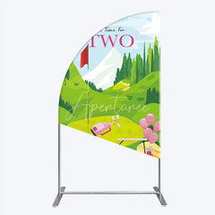 Aperturee - Aperturee Tee Time For Two Golf Birthday Half Moon Arch Backdrop Pink Golf Cart and Mountain Landscape Girls 2nd Birthday