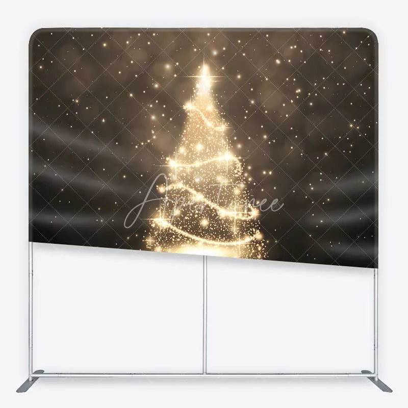 Aperturee - Aperturee Tension Fabric Backdrop Abstract Gold Glitter Christmas Tree Bokeh Background