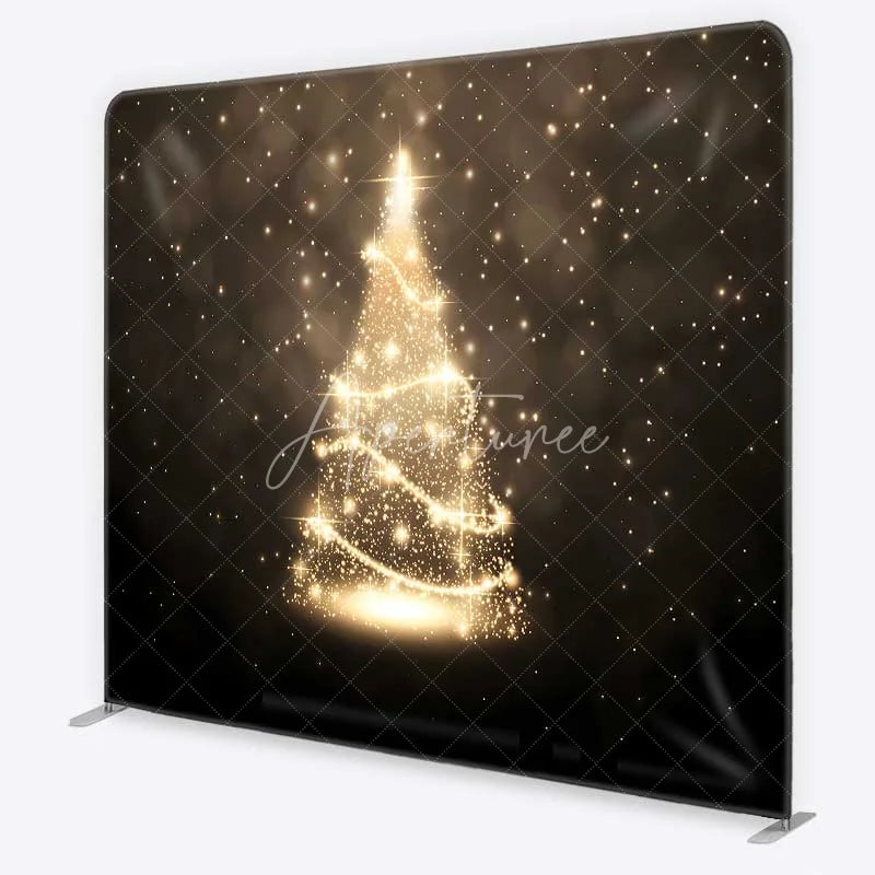 Aperturee - Aperturee Tension Fabric Backdrop Abstract Gold Glitter Christmas Tree Bokeh Background