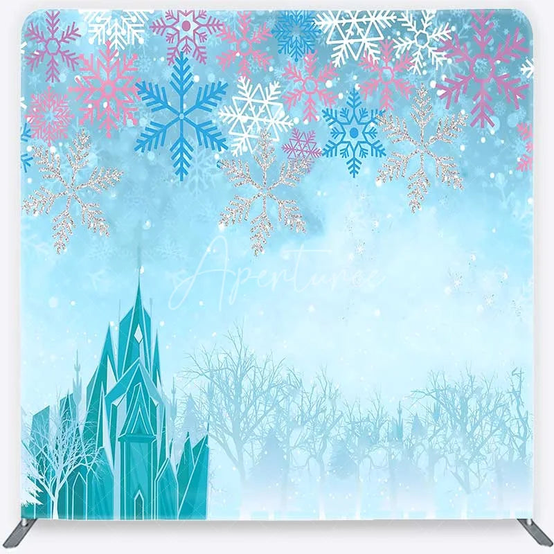 Aperturee - Aperturee Tension Fabric Backdrop Blue Winter Ice Castle Snowflake Princess Party Decor