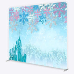 Aperturee - Aperturee Tension Fabric Backdrop Blue Winter Ice Castle Snowflake Princess Party Decor
