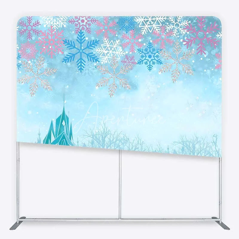 Aperturee - Aperturee Tension Fabric Backdrop Blue Winter Ice Castle Snowflake Princess Party Decor
