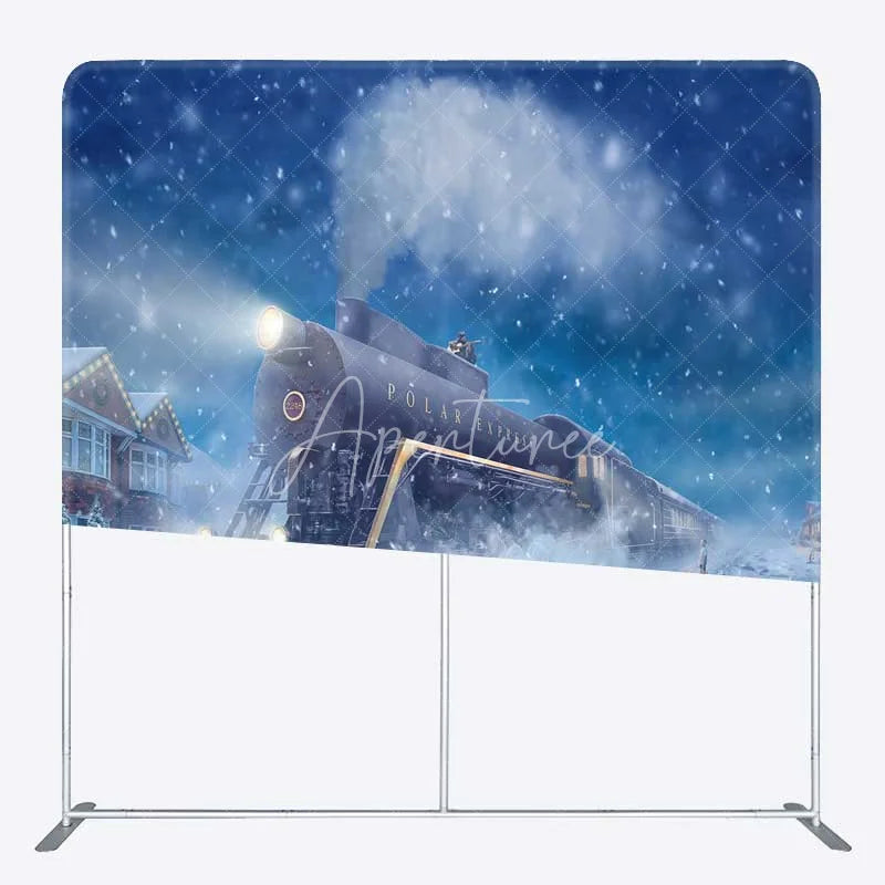 Aperturee - Aperturee Tension Fabric Backdrop Christmas Steam Train Winter Snow North Pole Magical Railway Background