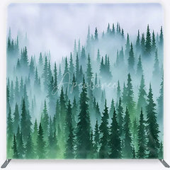Aperturee - Aperturee Tension Fabric Backdrop Misty Green Pine Forest Foggy Woodland Tree Pillowcase Background Nature Camping Decor