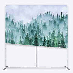 Aperturee - Aperturee Tension Fabric Backdrop Misty Green Pine Forest Foggy Woodland Tree Pillowcase Background Nature Camping Decor