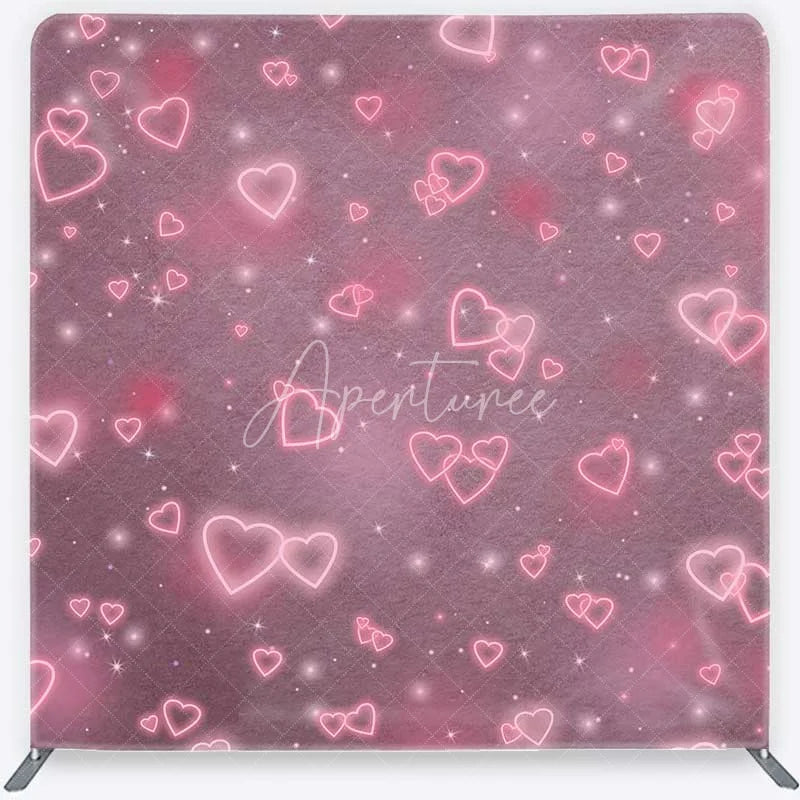 Aperturee - Aperturee Tension Fabric Backdrop Pink Neon Hearts Valentine Day Love Photography Prop