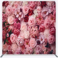 Aperturee - Aperturee Tension Fabric Backdrop Pink Rose Flower Wall Romantic Floral Bloom Pillowcase Background Wedding Valentine Decor