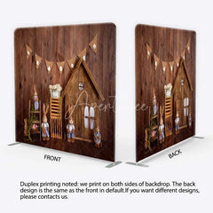 Aperturee - Aperturee Tension Fabric Backdrop Rustic Wood Easter Bunny Spring Wooden House Rabbit Pillowcase Background Kids Party Decor