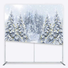 Aperturee - Aperturee Tension Fabric Backdrop Snowy Pine Forest Path Christmas Light Photo Prop