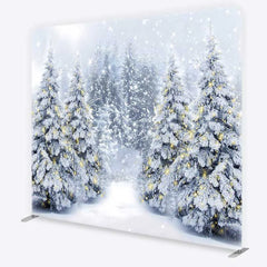 Aperturee - Aperturee Tension Fabric Backdrop Snowy Pine Forest Path Christmas Light Photo Prop