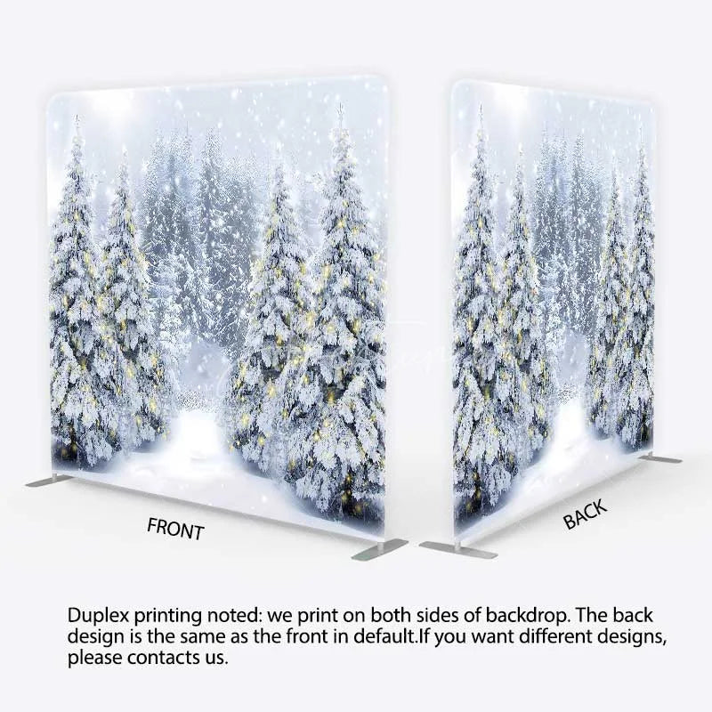 Aperturee - Aperturee Tension Fabric Backdrop Snowy Pine Forest Path Christmas Light Photo Prop