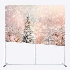 Aperturee - Aperturee Tension Fabric Backdrop Winter Pink Snowy Forest Christmas White Tree Snowflake Photography Background
