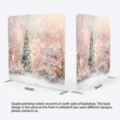 Aperturee - Aperturee Tension Fabric Backdrop Winter Pink Snowy Forest Christmas White Tree Snowflake Photography Background