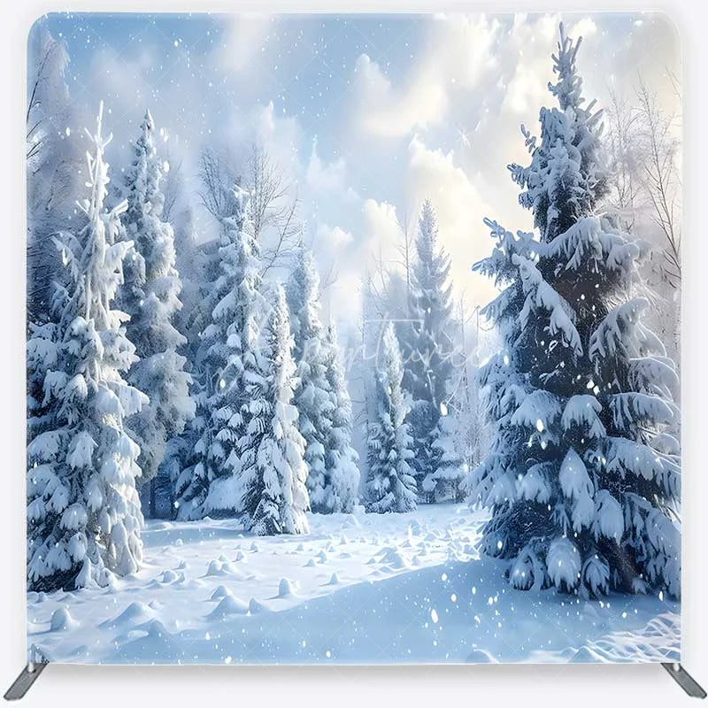 Aperturee - Aperturee Tension Fabric Backdrop Winter Snow Forest Wonderland Realistic White Tree Nature Pillowcase Background Holiday Decor
