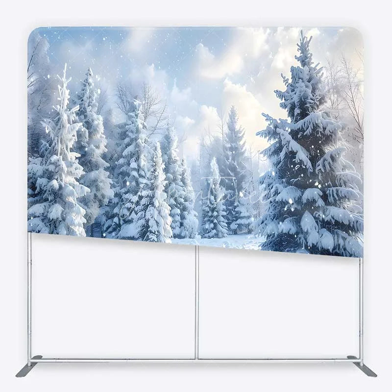 Aperturee - Aperturee Tension Fabric Backdrop Winter Snow Forest Wonderland Realistic White Tree Nature Pillowcase Background Holiday Decor