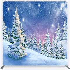 Aperturee - Aperturee Tension Fabric Backdrop Winter Snowy Pine Forest Blue Sky White Snow Tree Pillowcase Background Christmas Party Decor