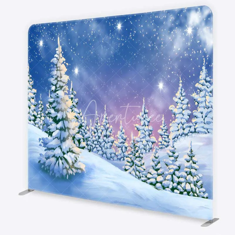 Aperturee - Aperturee Tension Fabric Backdrop Winter Snowy Pine Forest Blue Sky White Snow Tree Pillowcase Background Christmas Party Decor