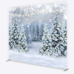 Aperturee - Aperturee Tension Fabric Backdrop Winter Wonderland Snow Forest Christmas Tree Decor