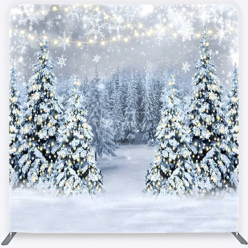Aperturee - Aperturee Tension Fabric Backdrop Winter Wonderland Snow Forest Christmas Tree Decor