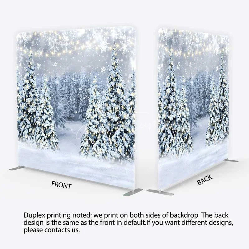 Aperturee - Aperturee Tension Fabric Backdrop Winter Wonderland Snow Forest Christmas Tree Decor