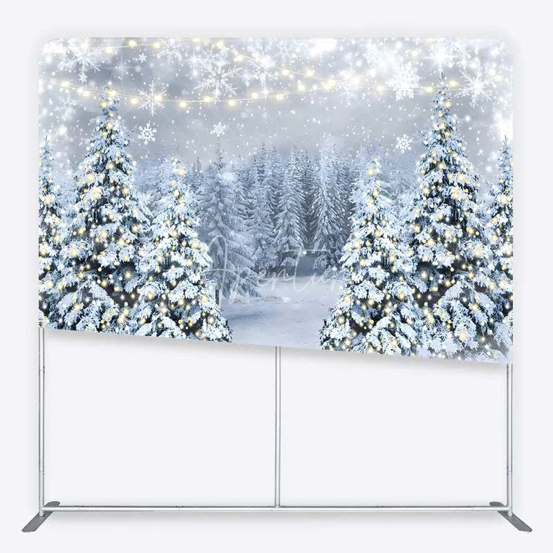 Aperturee - Aperturee Tension Fabric Backdrop Winter Wonderland Snow Forest Christmas Tree Decor