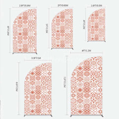 Aperturee - Aperturee Terracotta and White Moroccan Tile Pattern Half Moon Arch Backdrop Rustic Boho Wedding Party Decor