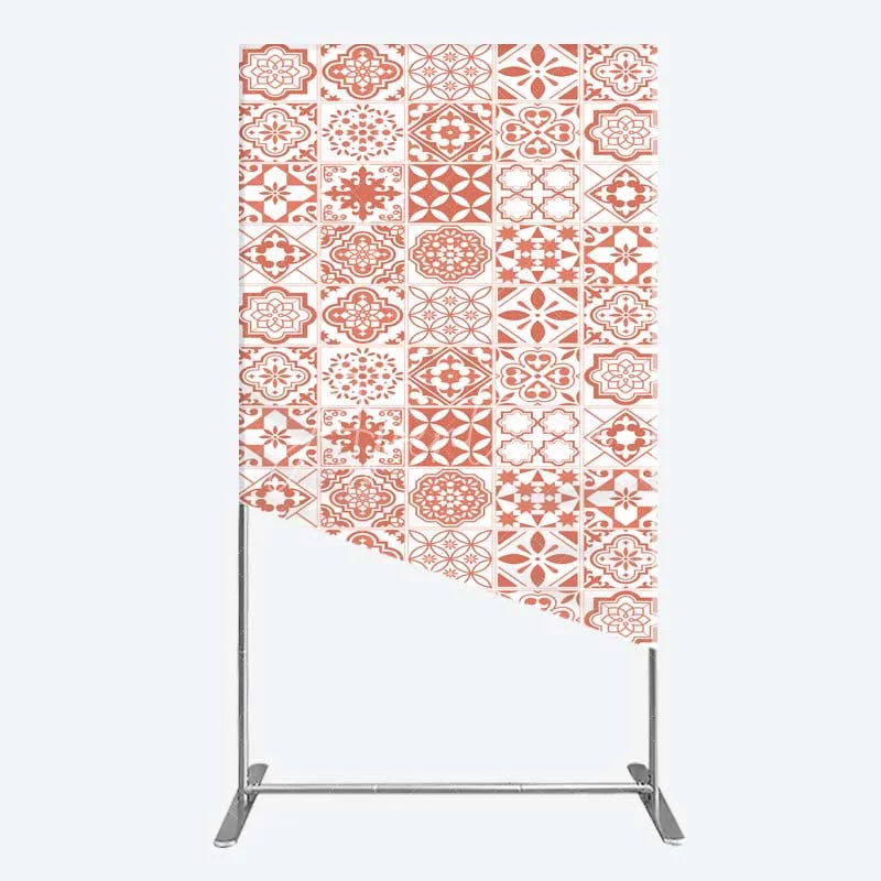 Aperturee - Aperturee Terracotta and White Moroccan Tile Pattern Rectangle Backdrop Rustic Boho Wedding Party Decor