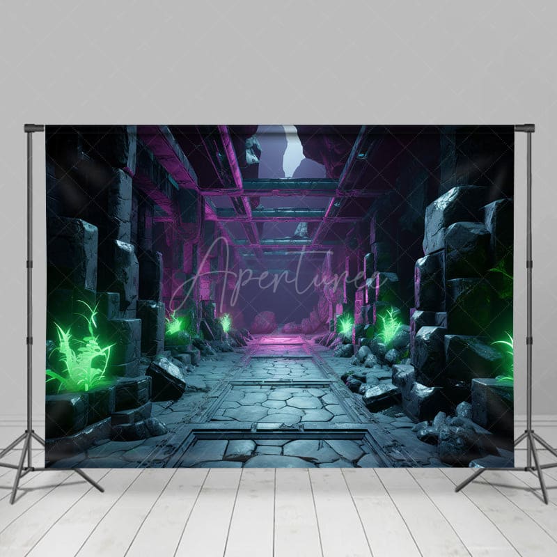 Aperturee - Aperturee Terror Stone Road Retro Holiday Halloween Backdrop