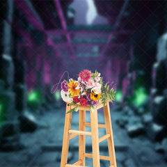 Aperturee - Aperturee Terror Stone Road Retro Holiday Halloween Backdrop