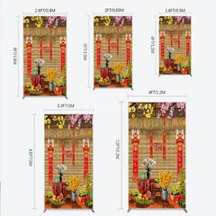 Aperturee - Aperturee Tet Lunar New Year Holiday Rectangle Backdrop Vietnamese Traditional Spring Flowers and Lion Dance Background