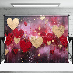 Aperturee - Aperturee Textured Red and Gold Hearts Abstract Paint Splatter Photography Backdrop Romantic Valentine’s Day Celebration