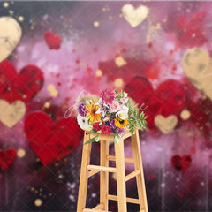 Aperturee - Aperturee Textured Red and Gold Hearts Abstract Paint Splatter Photography Backdrop Romantic Valentine’s Day Celebration