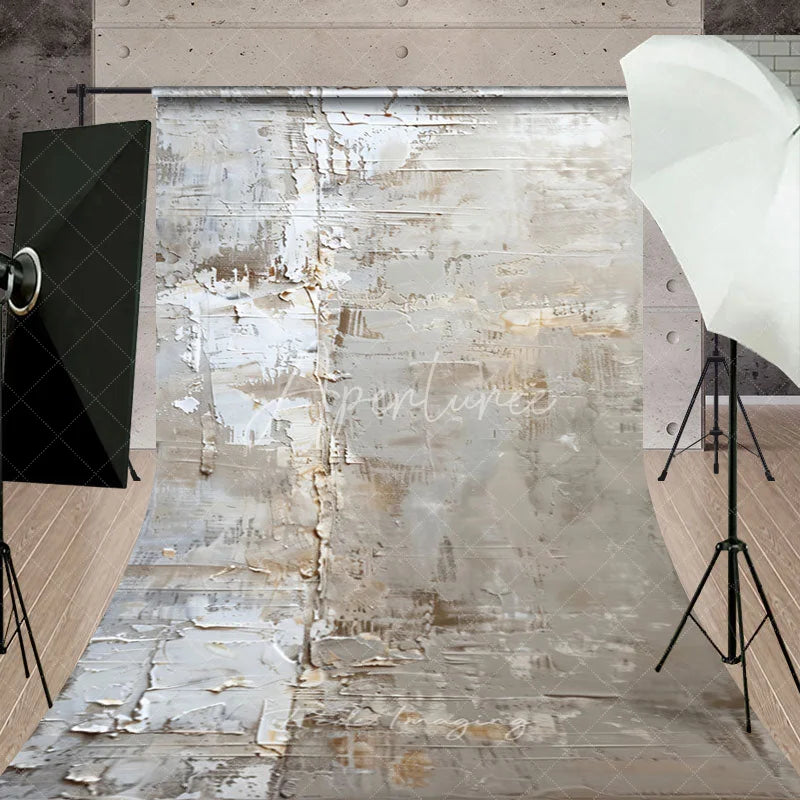 Aperturee - Aperturee Textured White Beige Grey Abstract Paint Stroke Sweep Backdrop Modern Rustic Photography Background